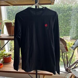 Adidas Men's Black Long-Sleeve Tee with Red Rose